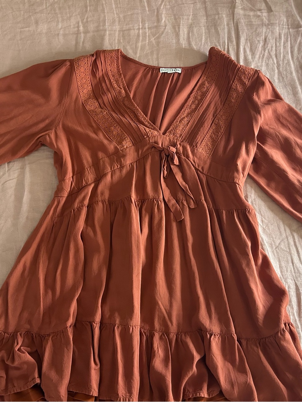 Rust Tie-Front Peasant dress